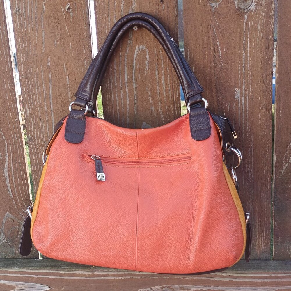 B Collective Orange Leather Hobo Handbag